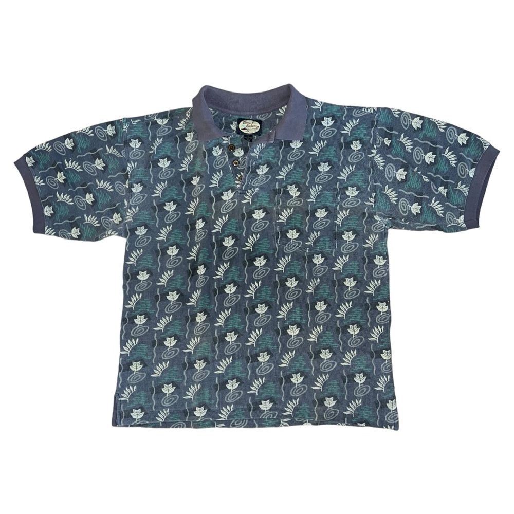Vintage Tommy Bahama Floral Print Blue Grey Polo Men’s Shirt Size Medium